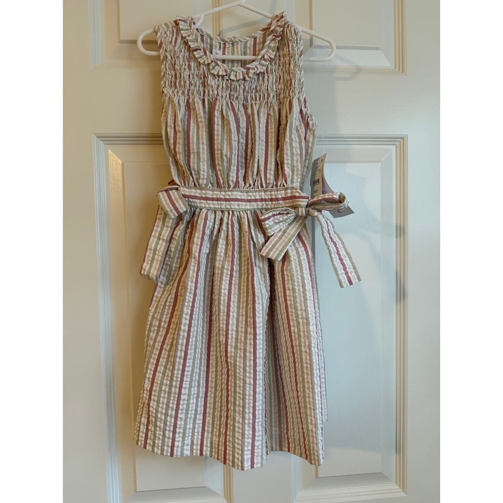 Bonnie Jean Girls Striped Smocked Seersucker Dress Sz 5